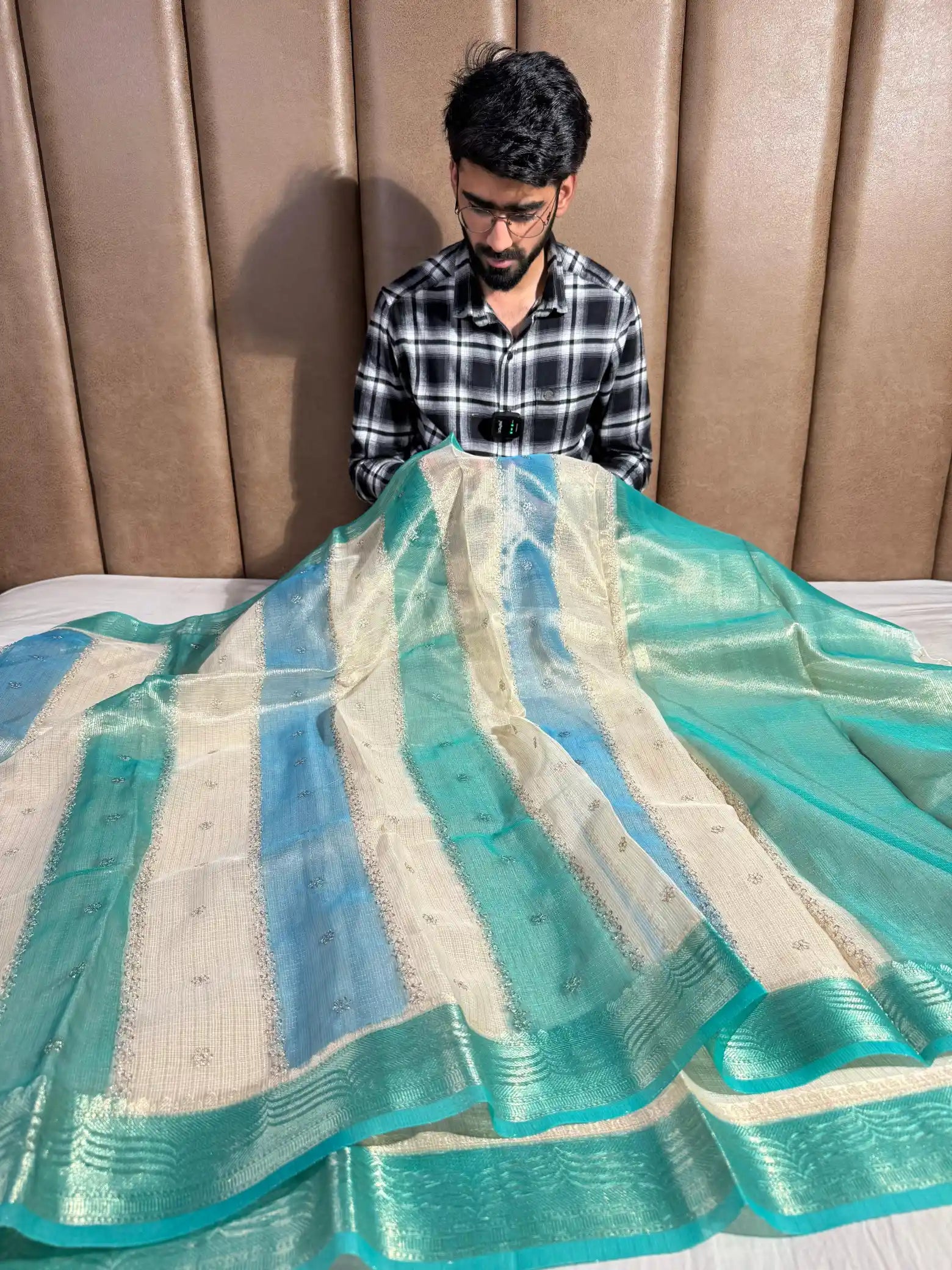 Subtle Kota Tissue Rangkat Chikankari Embroidery Work Banarasi Saree 