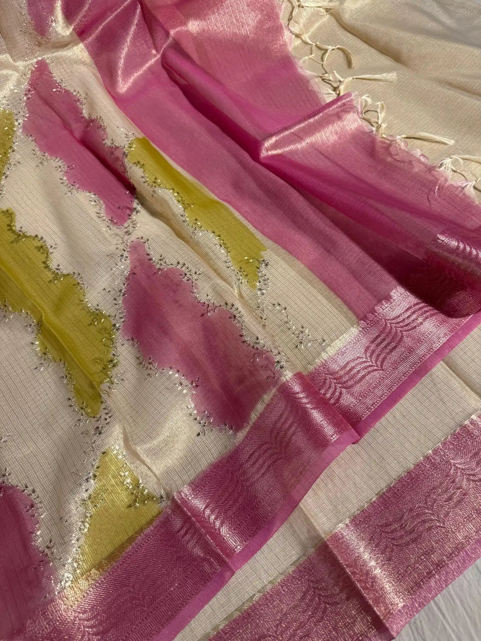 Subtle Kota Tissue Rangkat Chikankari Embroidery Work Banarasi Saree