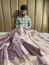 Subtle Lavender Shade Exclusive Soft Tissue Silk Banarasi Saree