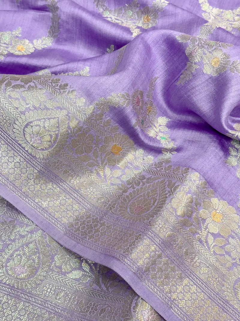 Subtle Lavender Shade Pure Chiniya Silk Banarasi Saree 