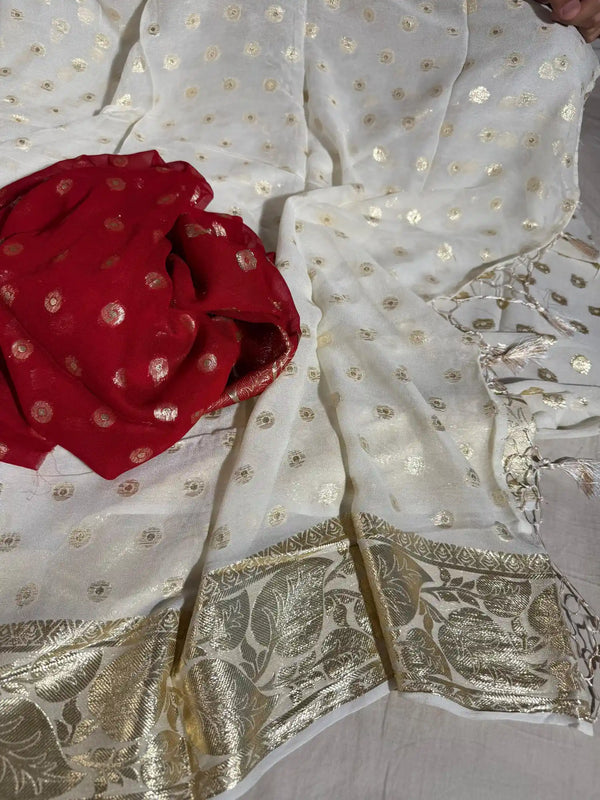 Subtle Offwhite Viscose Georgette Silk Banarasi Saree