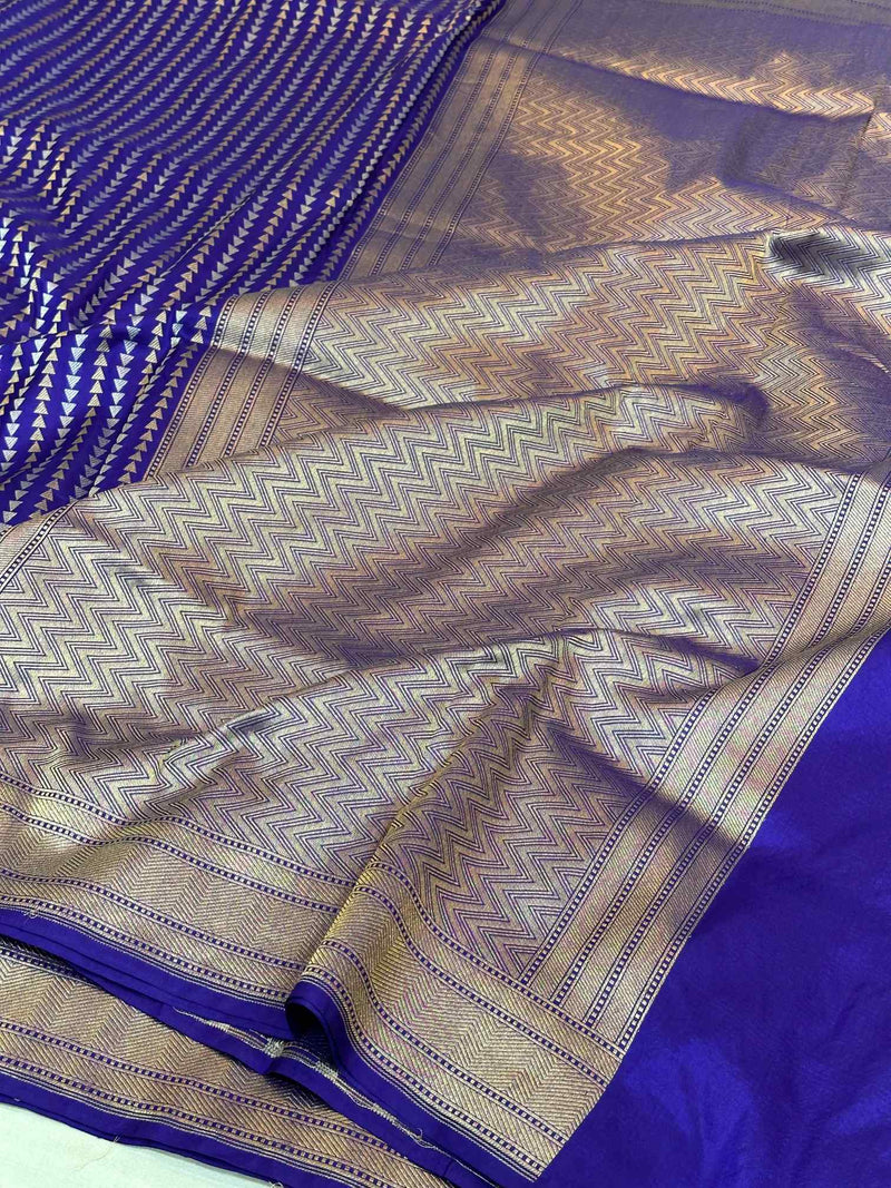 Subtle Violet Shade Pure Katan Silk Banarasi Saree with Sona Roopa Intricate Unique Designs