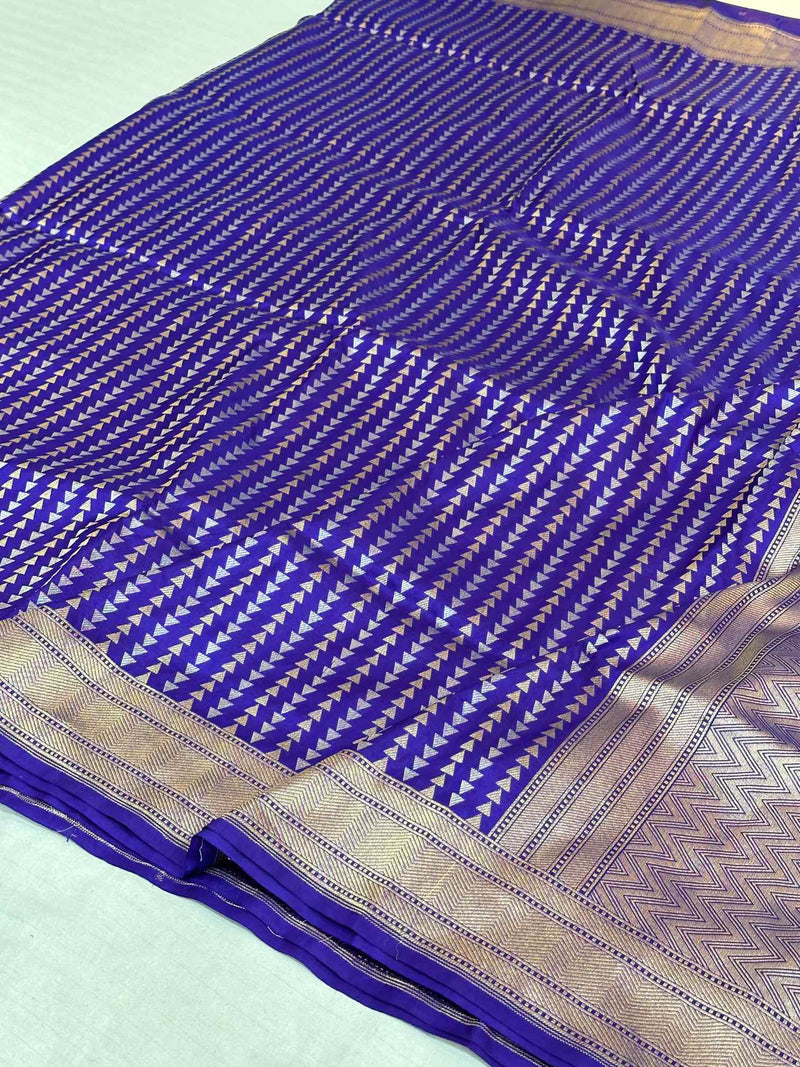 Subtle Violet Shade Pure Katan Silk Banarasi Saree with Sona Roopa Intricate Unique Designs