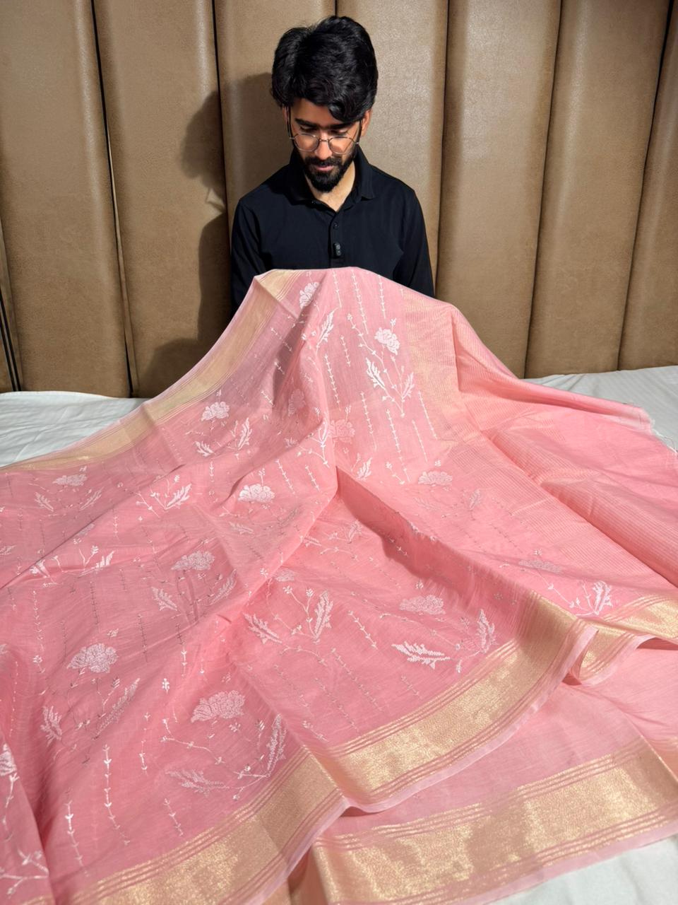 Summer special soft cotton knitted embroidered saree