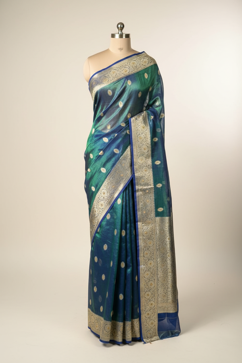 Dhoop Chaon Peacock Pure Tissue Silk Handwork Saree