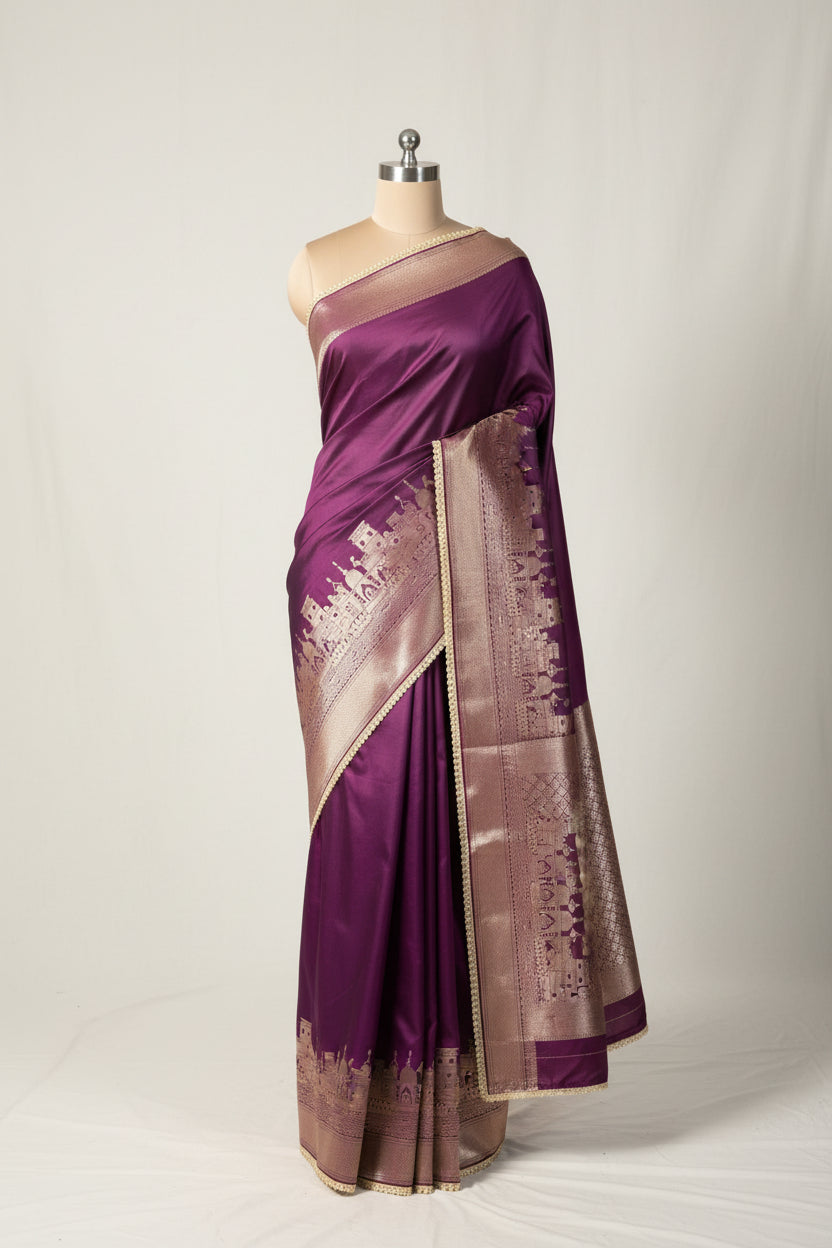 Glary Purple Mashru Katan Ghats Of Banaras Saree