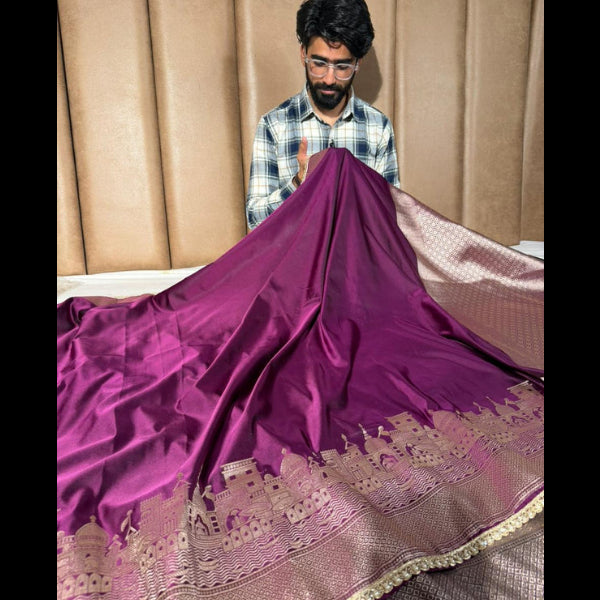 Glary Purple Mashru Katan Ghats Of Banaras Saree