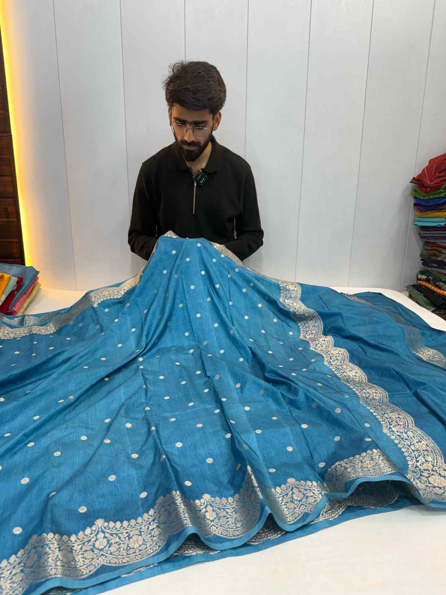 Teal Blue Chiniya Silk Banarasi Saree