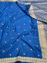 Teal Blue Pretty Motifs Weave Mashru Silk Saree