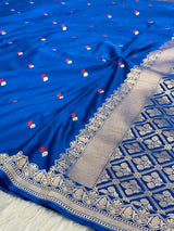 Teal Blue Pretty Motifs Weave Mashru Silk Saree