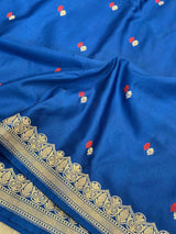 Teal Blue Pretty Motifs Weave Mashru Silk Saree