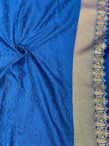 Teal Blue Pretty Motifs Weave Mashru Silk Saree