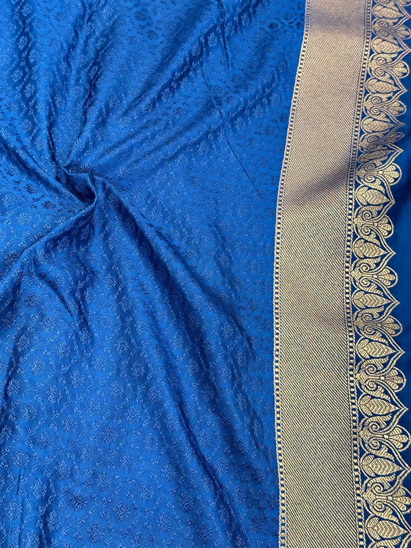 Teal Blue Pretty Motifs Weave Mashru Silk Saree