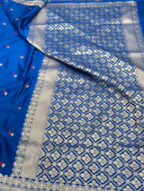 Teal Blue Pretty Motifs Weave Mashru Silk Saree