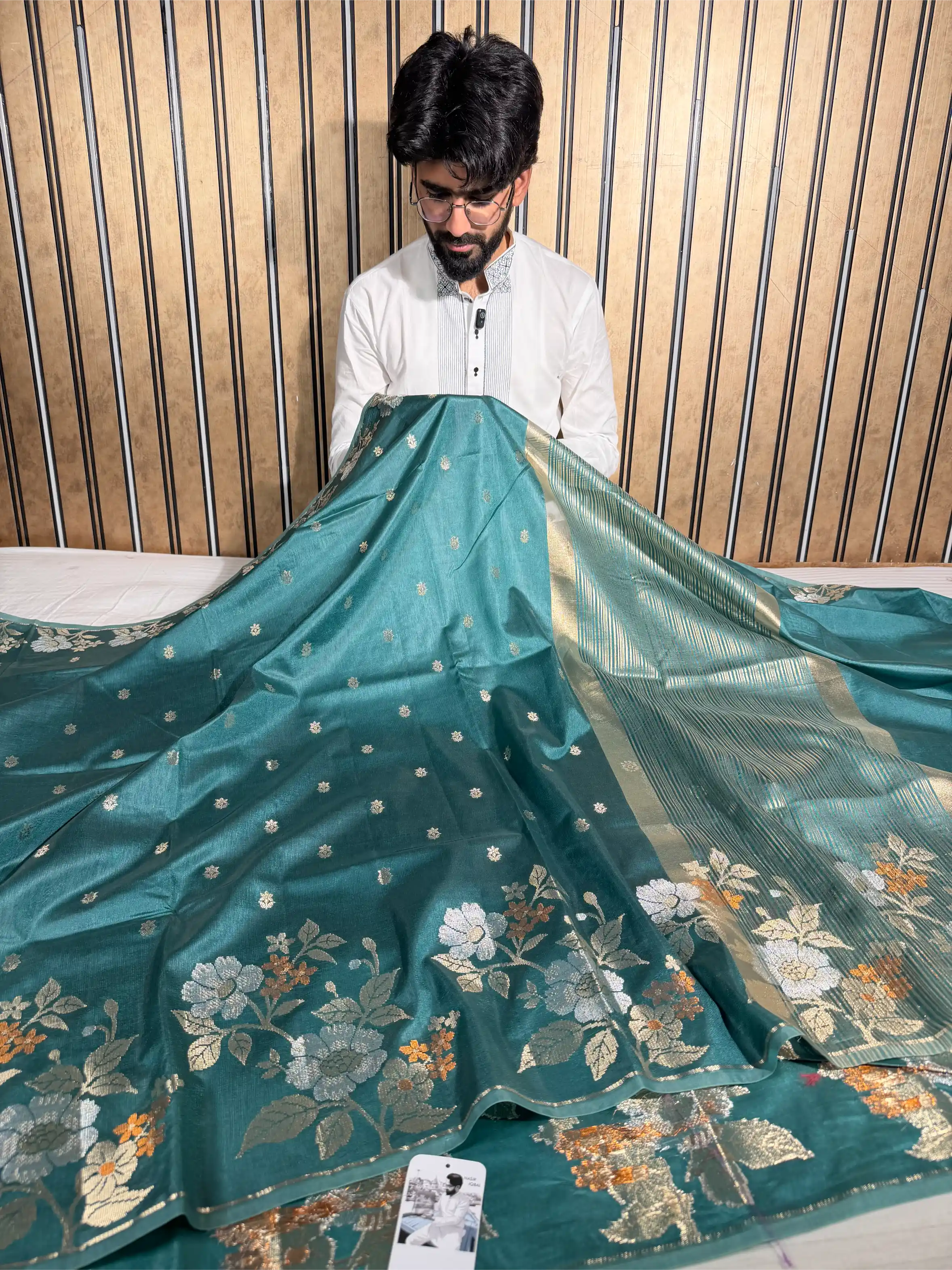 Turquiose Green Raw Dupion Silk Contemperory Banarasi Saree