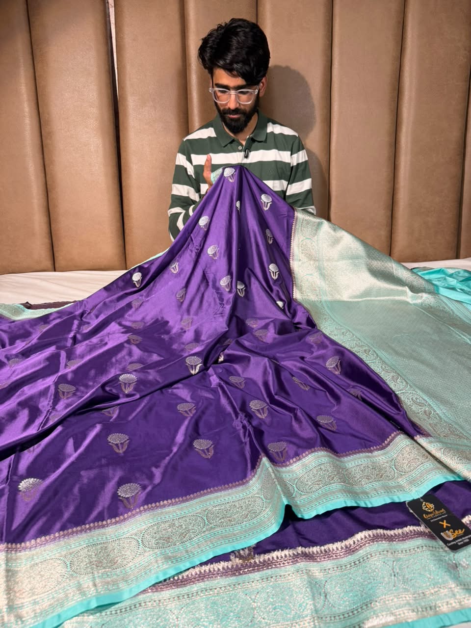 Bright Purple Mashru Katan Silk Heritage Saree