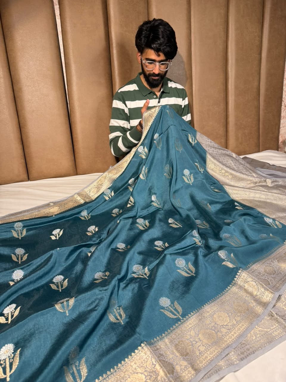 Powder Blue Premium Georgette Silk Banarasi Saree