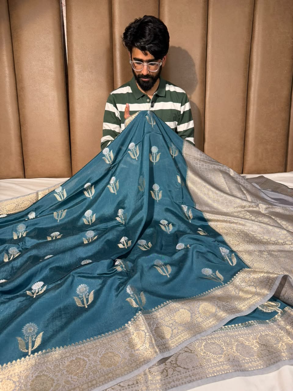 Powder Blue Premium Georgette Silk Banarasi Saree