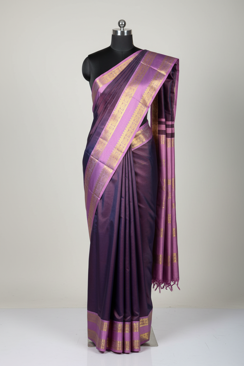 Dual Shaded Wine Banarasi Silk Heritage Saree
