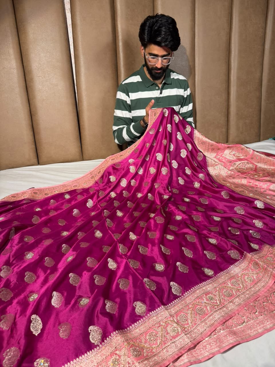 Dark Purple Mashru katan Saree With Intricate Handwork