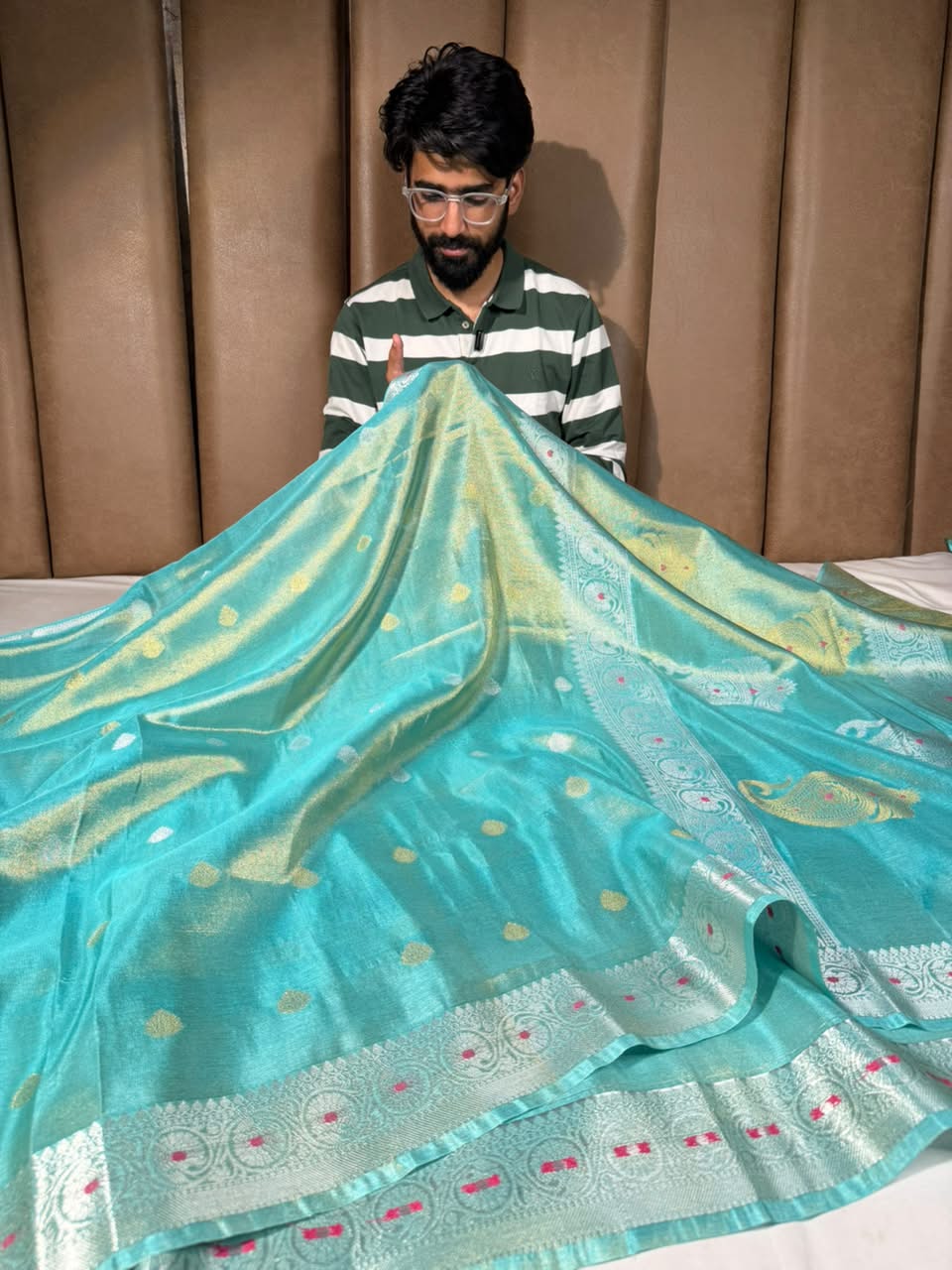 Sea Blue Breathable Soft Tissue Heritage Banarasi Saree