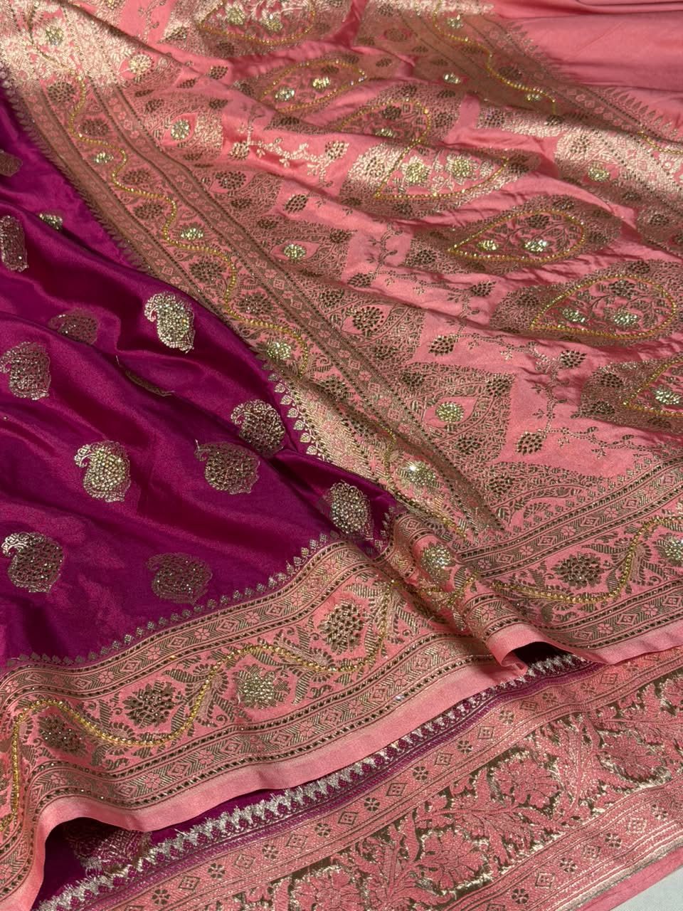 Dark Purple Mashru katan Saree With Intricate Handwork