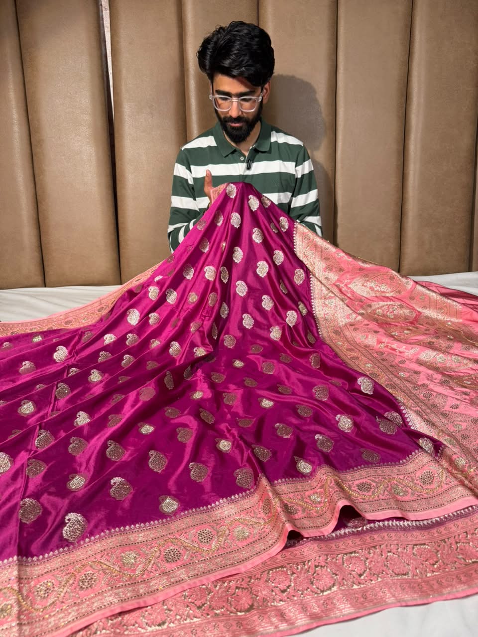 Dark Purple Mashru katan Saree With Intricate Handwork