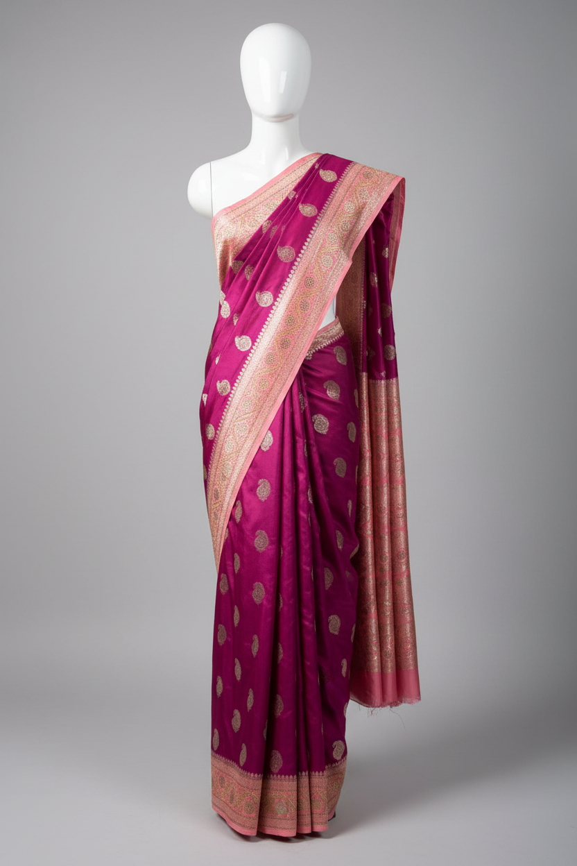 Dark Purple Mashru katan Saree With Intricate Handwork