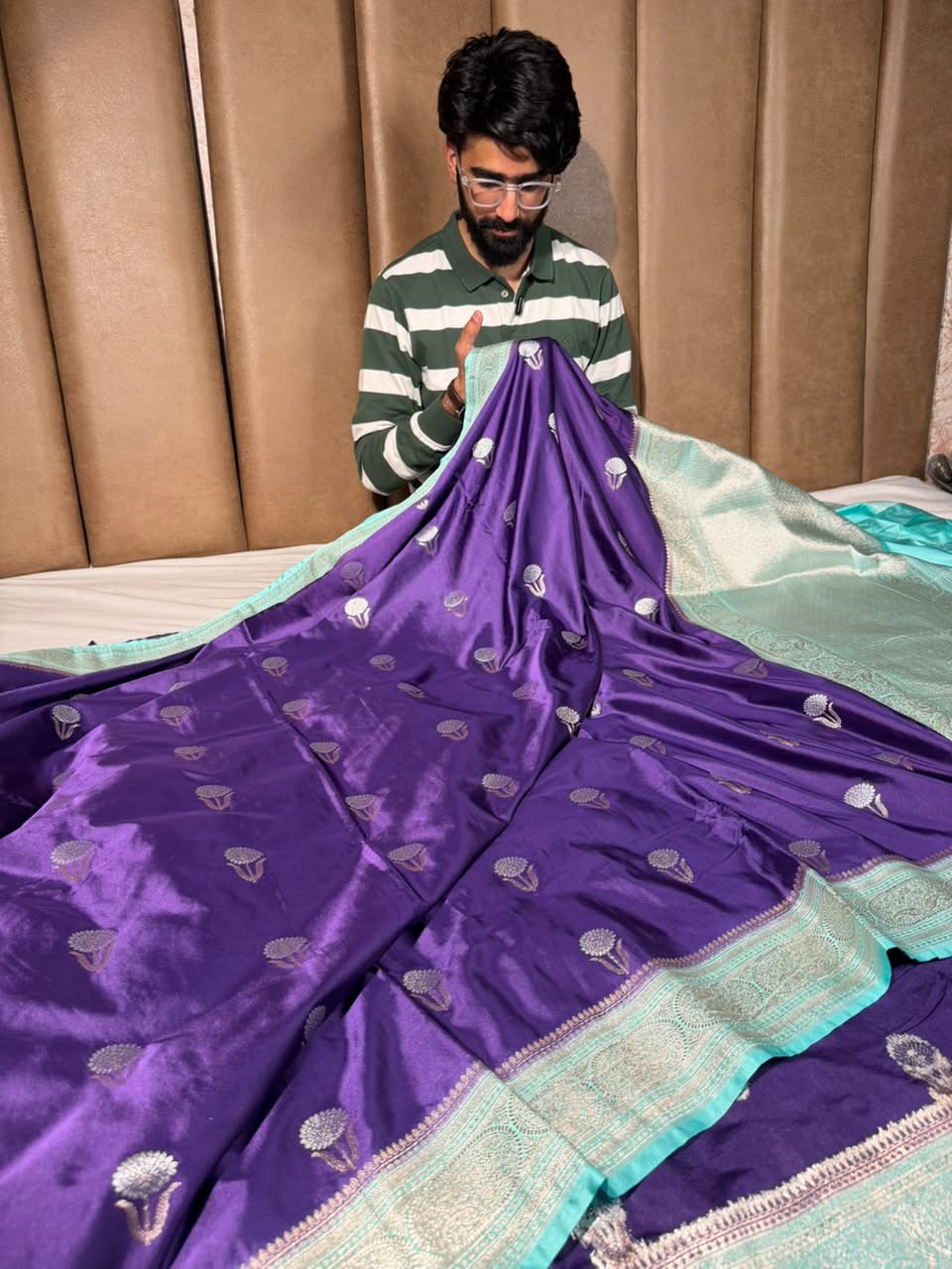 Bright Purple Mashru Katan Silk Heritage Saree