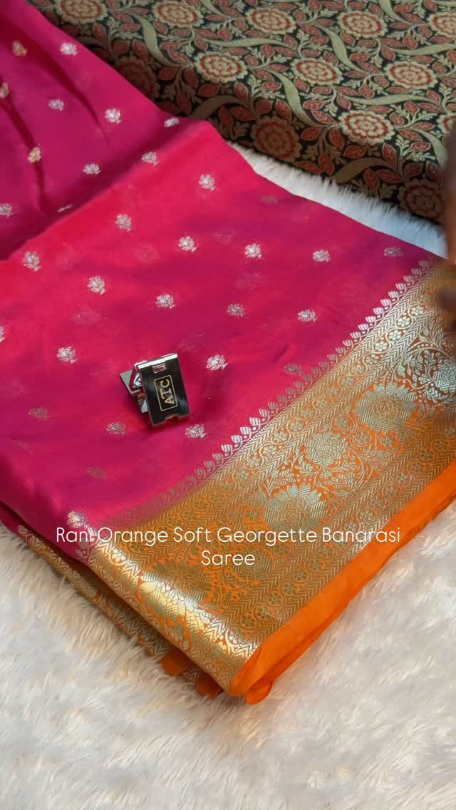Rani Orange Shade Soft Georgette Banarasi Saree In Traditional Buti Weave