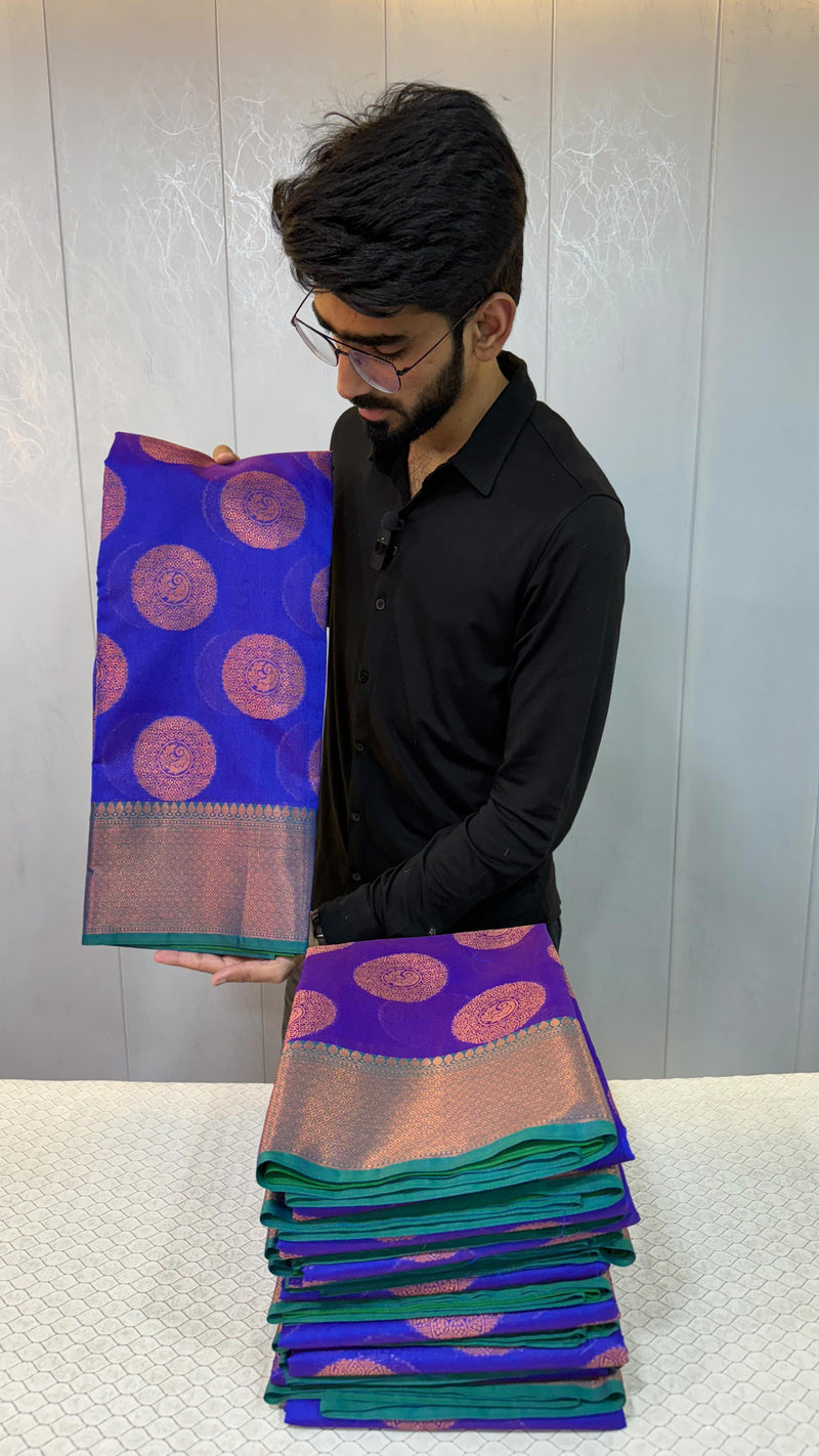 Uda Blue Soft Cotton Chakra Buta Banarasi Silk