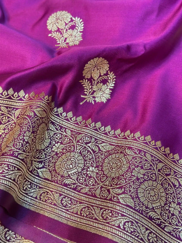 Violet Satin Katan Silk Heritage Grand Design Banarasi Saree