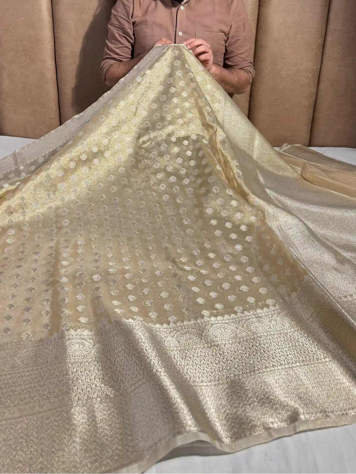 Water Gold Premium Tissue Silk Saree with Rich Pallu and Blouse