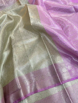 Water Zari Embossed Weave Kanjivaram Tissue Silk Saree with Contrast Pink Border