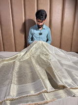 Water Zari Weave Kanjivaram Tissue Lace Attached Silk Saree