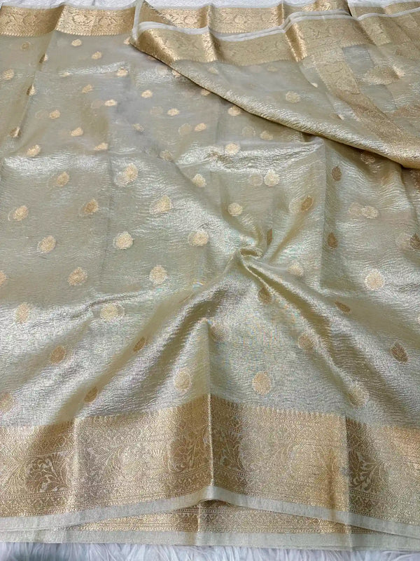 Water Gold Crush Tissue Silk Khaddi Buti Banarasi Saree
