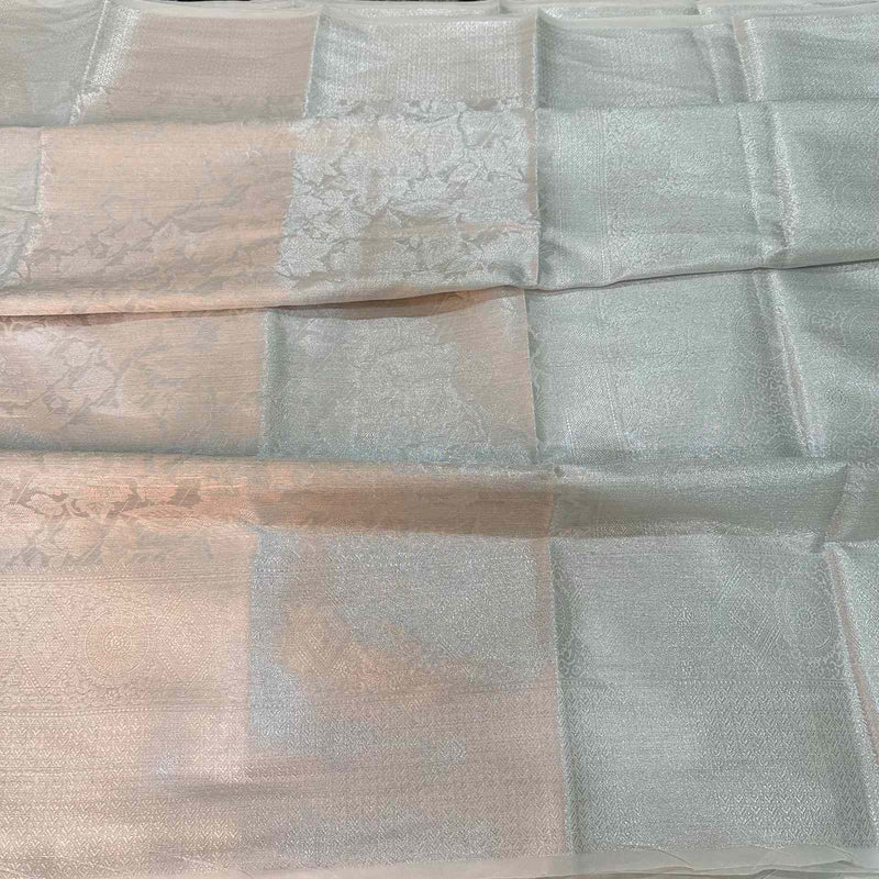 Silver Zari Woven Soft Silk Brocade Banarasi