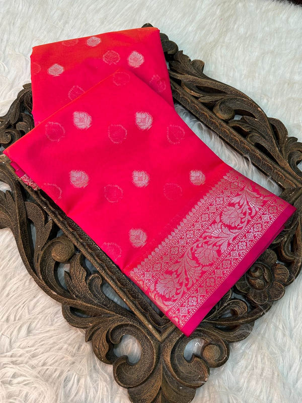 Baby Pink Soft Silk Silver Zari Banarasi Saree