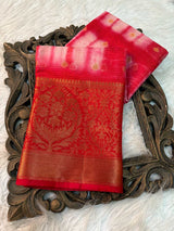 Red Warm Silk Shibori Dye Work Banarasi Saree