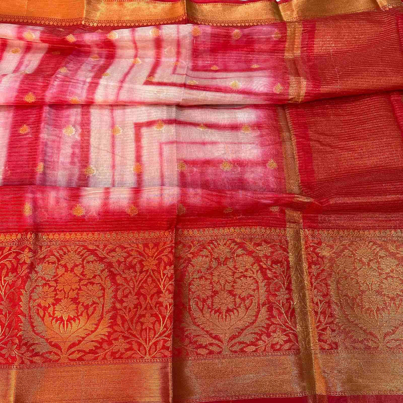 Red Warm Silk Shibori Dye Work Banarasi Saree