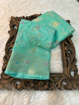 Sea Green Warm Silk Meenakari Alfi Floral Banarasi Saree