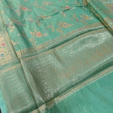 Sea Green Warm Silk Meenakari Alfi Floral Banarasi Saree