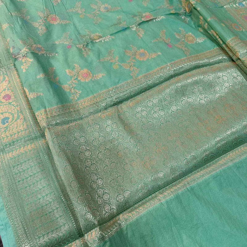 Sea Green Warm Silk Meenakari Alfi Floral Banarasi Saree