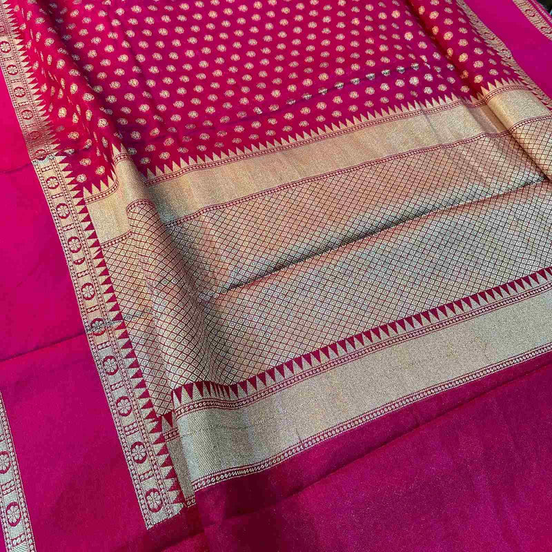 Rani Pink Warm Silk Zari Woven Buti Banarasi Saree