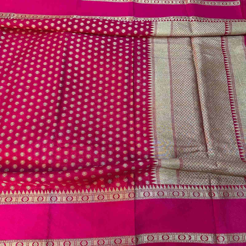 Rani Pink Warm Silk Zari Woven Buti Banarasi Saree