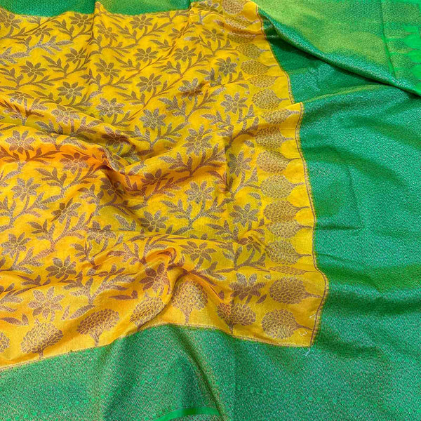 Bright Yellow Semi Dupion Silk Banarasi