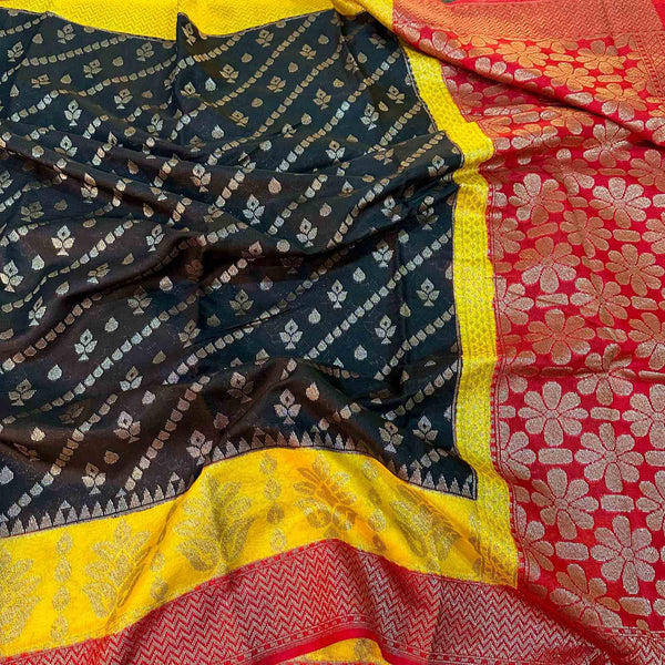 Black Semi Dupion Silk Traditional Banarasi