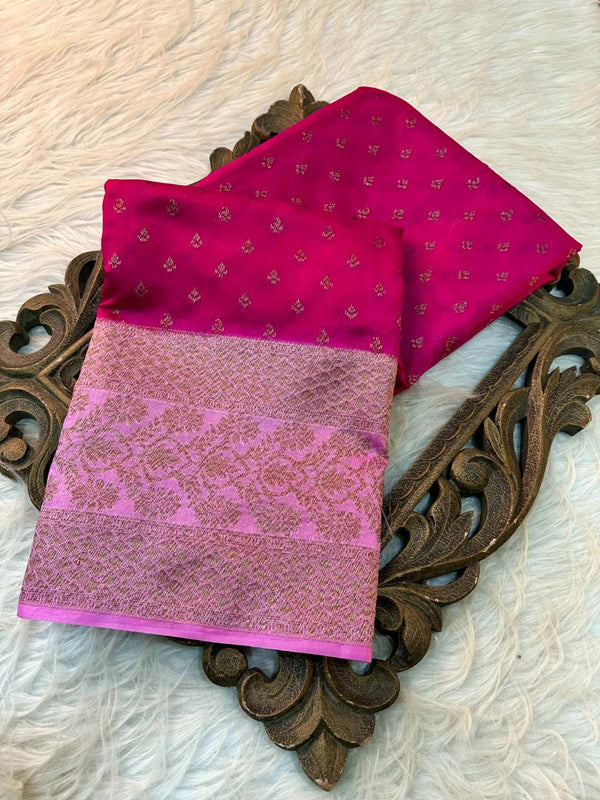 Pink Semi Dupion Silk Banarasi Saree