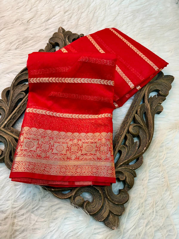 Red Organza Silk Traditional Banarasi Saree