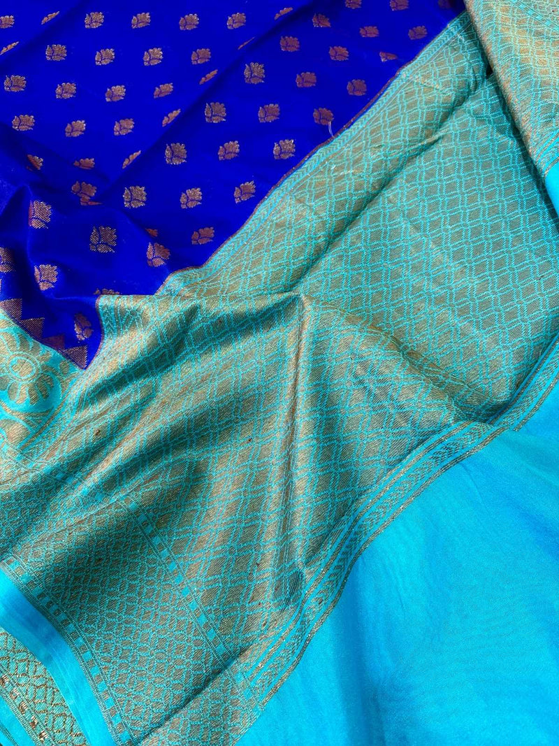 Royal Blue Semi Dupion Silk 3D Dyed Banarasi Saree